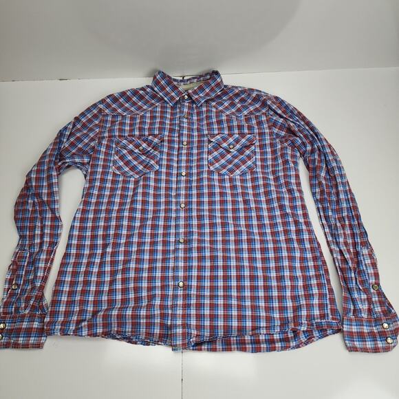 Aeropostale Y2K Red White Blue Plaid Button Up Long Sleeve Shirt Men's Size LG - Picture 1 of 7